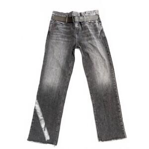 NEW RtA Black Straight Leather Belted Jeans Large